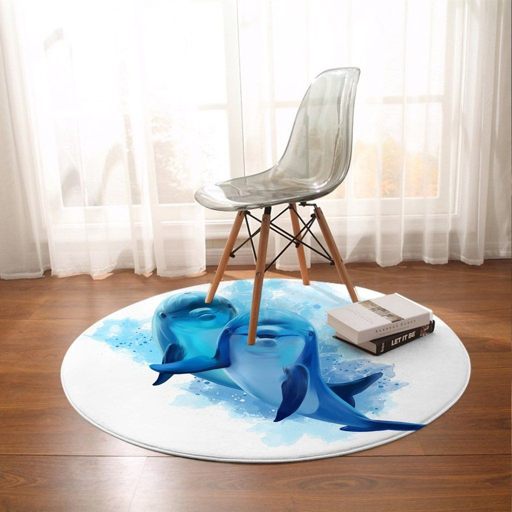Dolphins Of The Sea Round Rug Carpet Bedroom Livingroom Home Decor