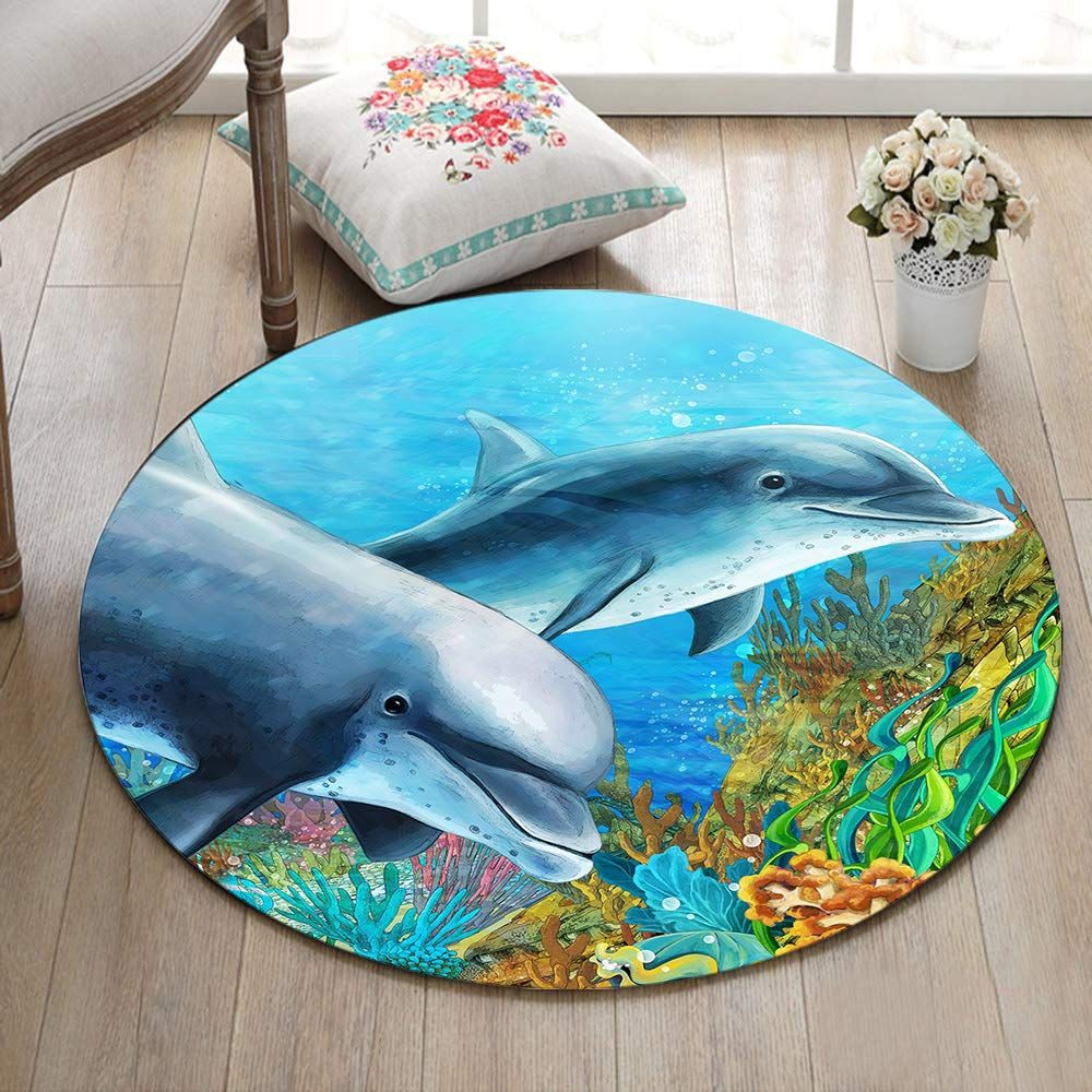 Dolphins Round Rug Carpet Bedroom Livingroom Home Decor