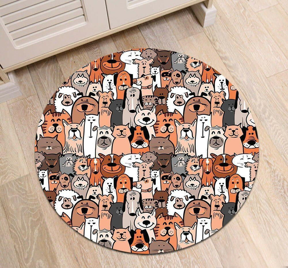 Doodle Dogs And Cats Limited Edition Round Rug Carpet Bedroom Livingroom Home Decor
