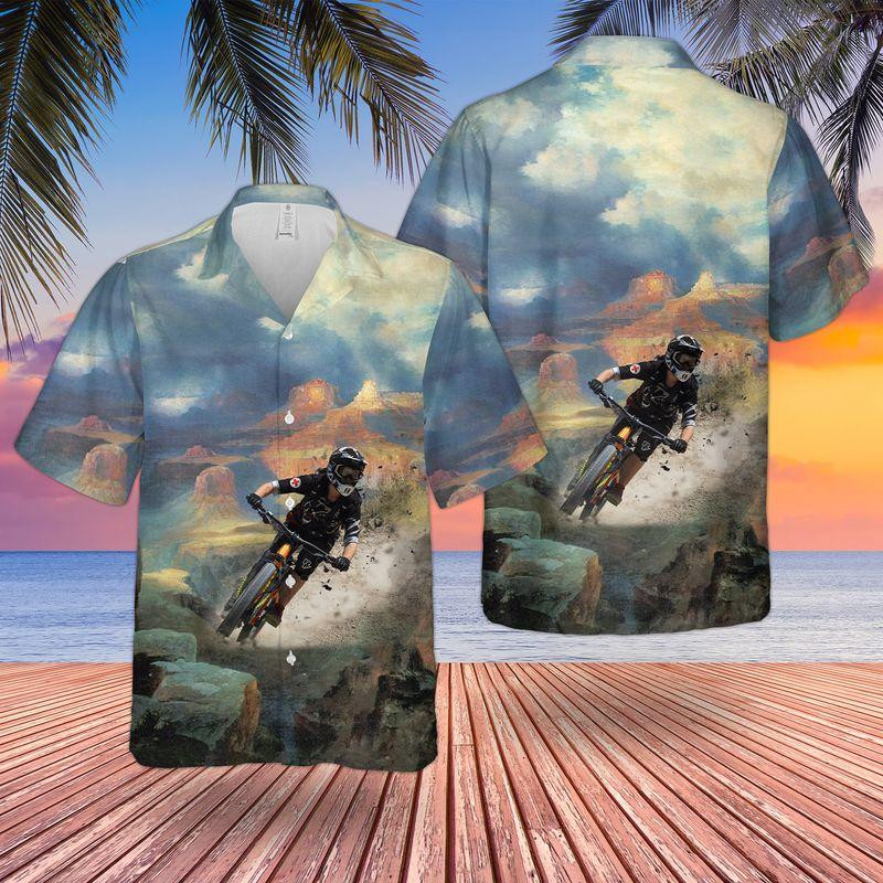 Downhill Mountain Biking Hawaiian Shirt