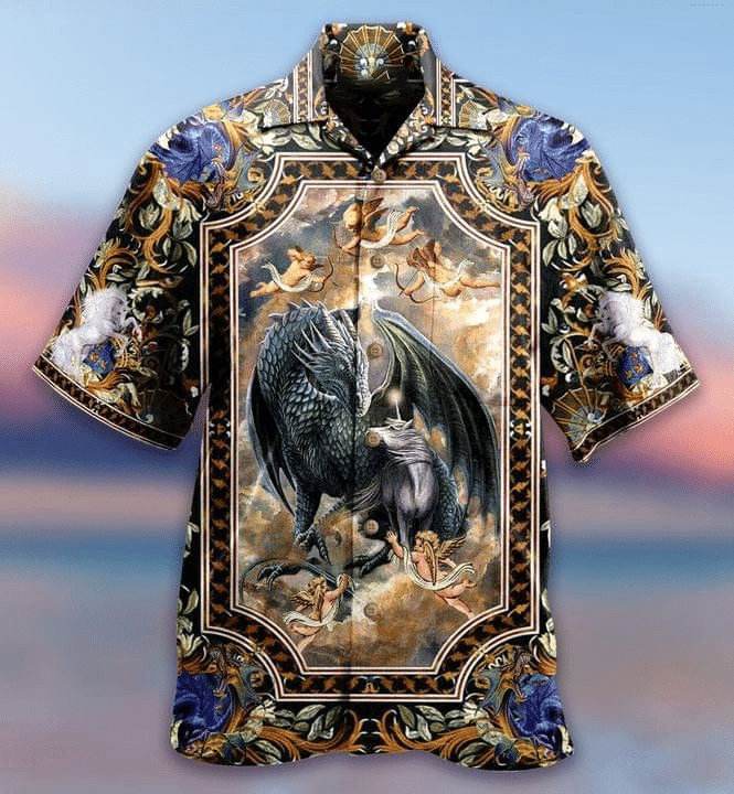 Dragin And Horse Print Hawaiian Shirt