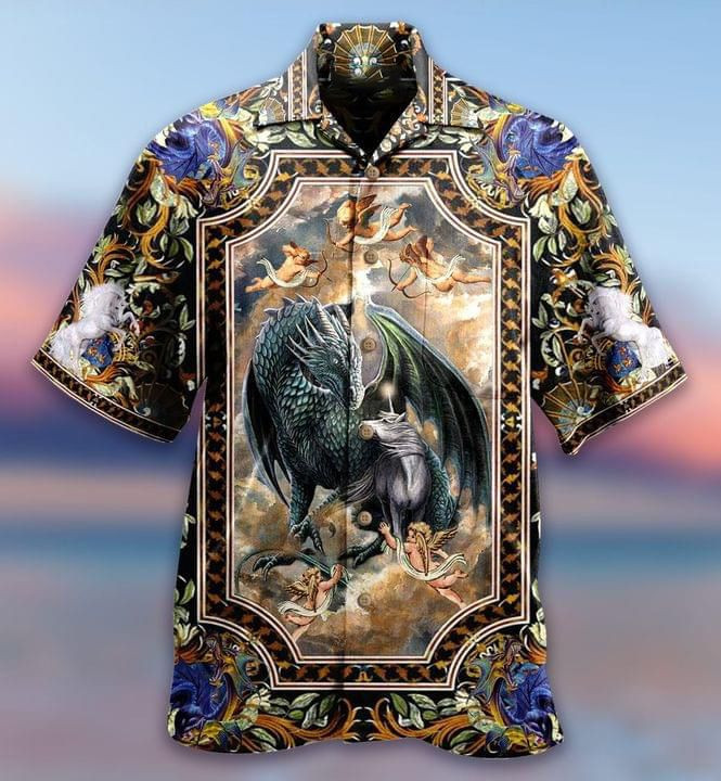 Dragin And Horse Print Hawaiian Shirt