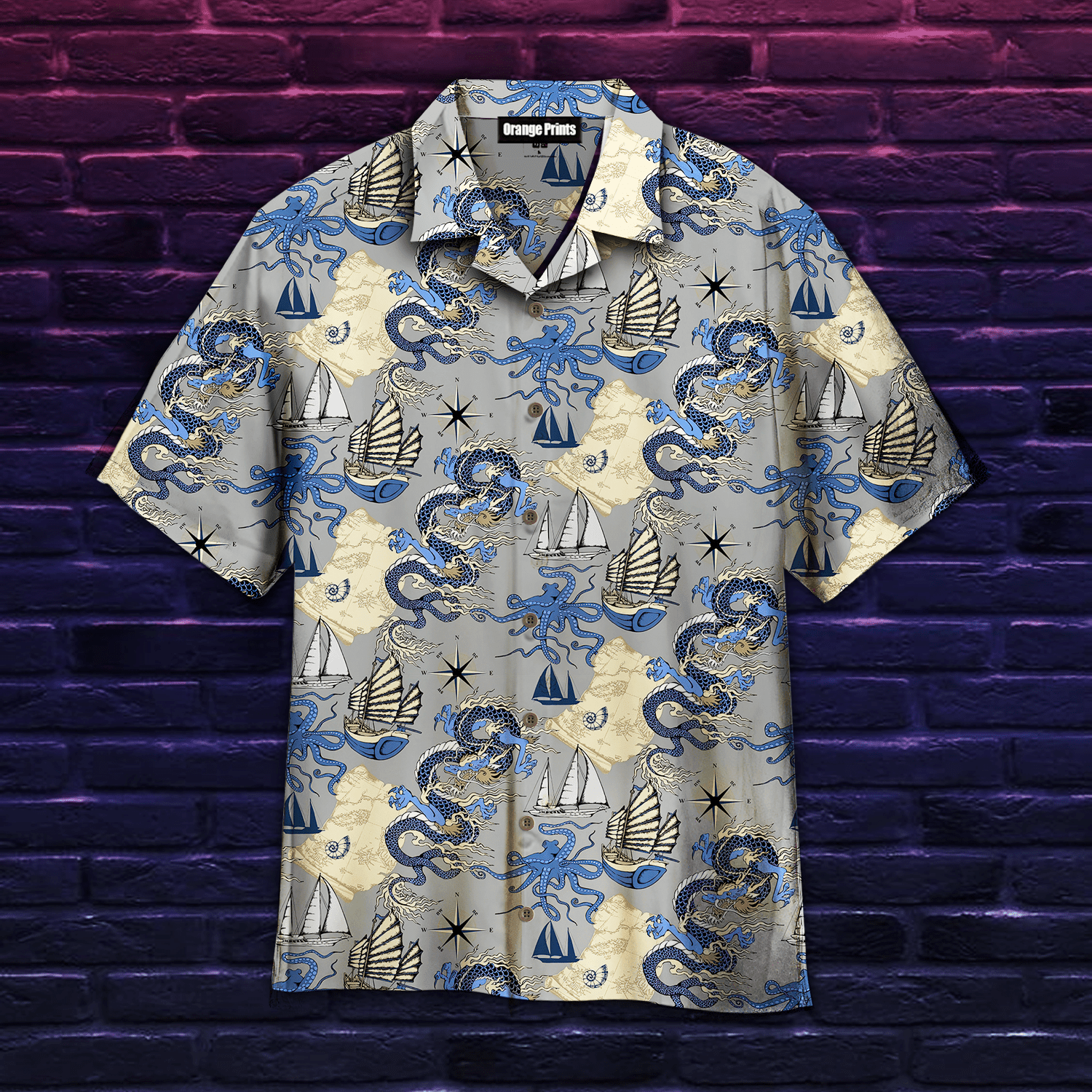 Dragon And Octopus Sea Voyages Seamless Hawaiian Shirt