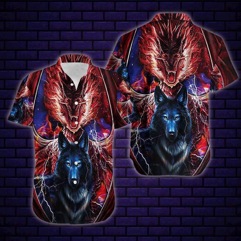 Dragon And Wolf Fantastic Unisex Hawaiian Shirt