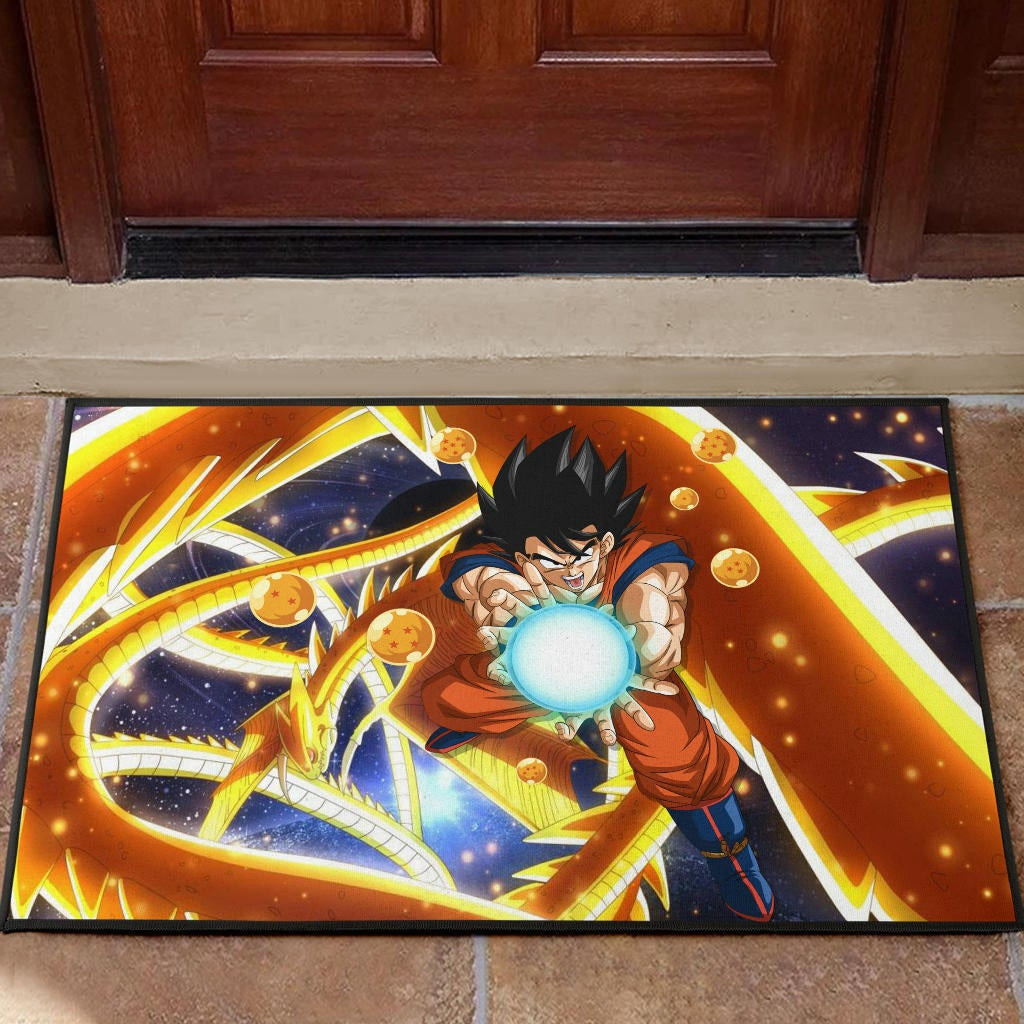 Dragon Ball Anime DB Goku Fighting With Golden Shenron Dragon Rubber Doormat Home Decor