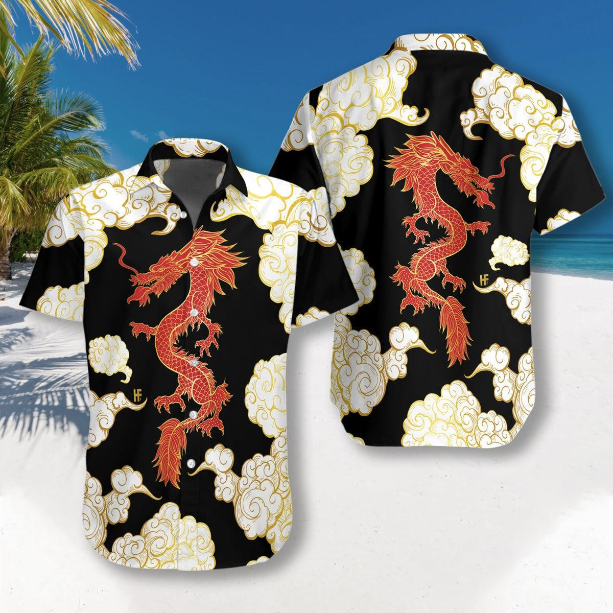 Dragon Black Red Hawaiian Shirt