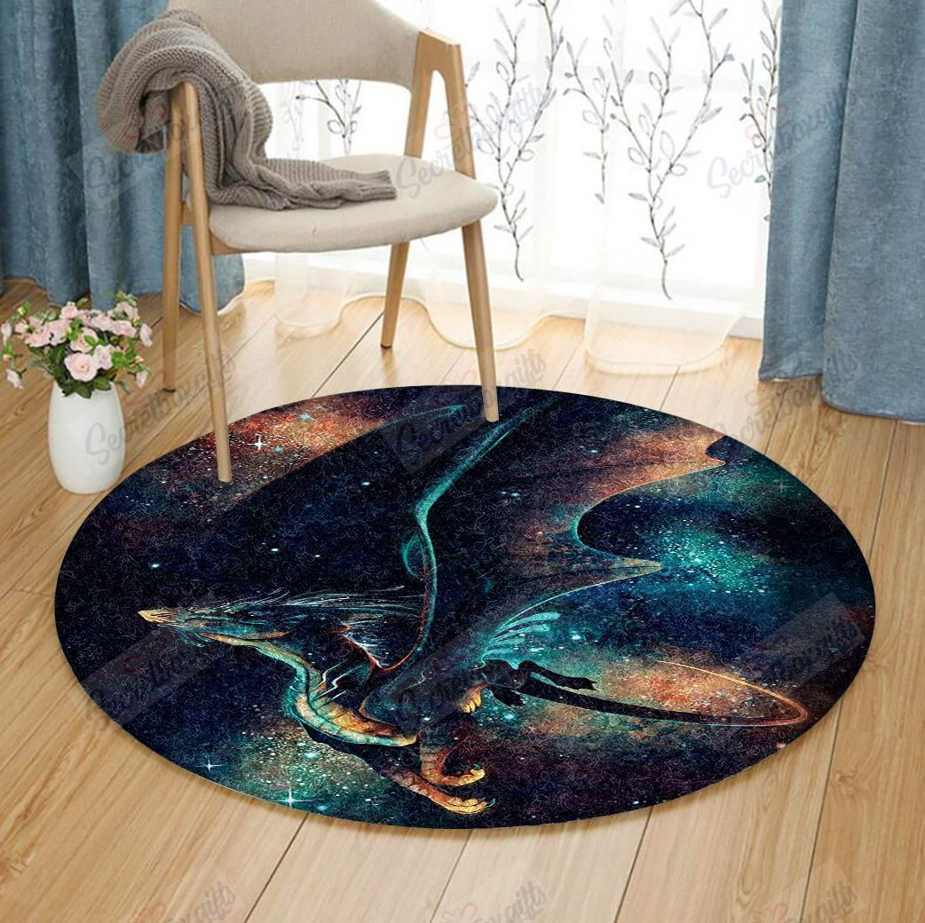 Dragon In The Galaxy Round Rug Carpet Bedroom Livingroom Home Decor