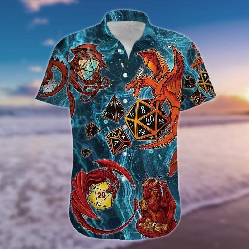 Dragon Playing Dice Blue Hawaiian Shirt
