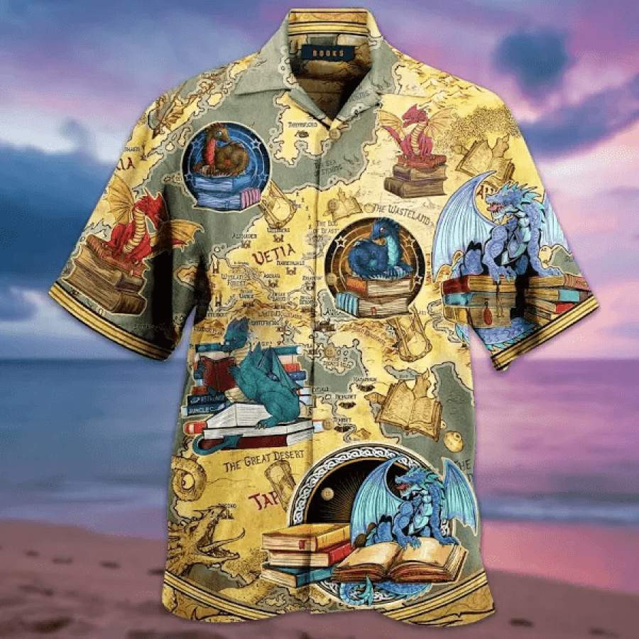 Dragon With Books Vintage Hawaiian Shirt