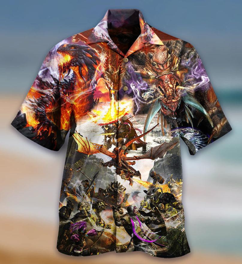 Dragon With Warrior Fight Hawaiian Shirt