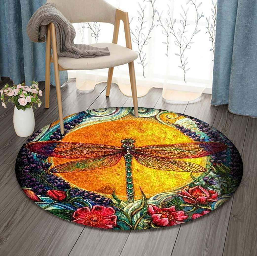 Dragonfly Flower Limited Edition Round Rug Carpet Bedroom Livingroom Home Decor