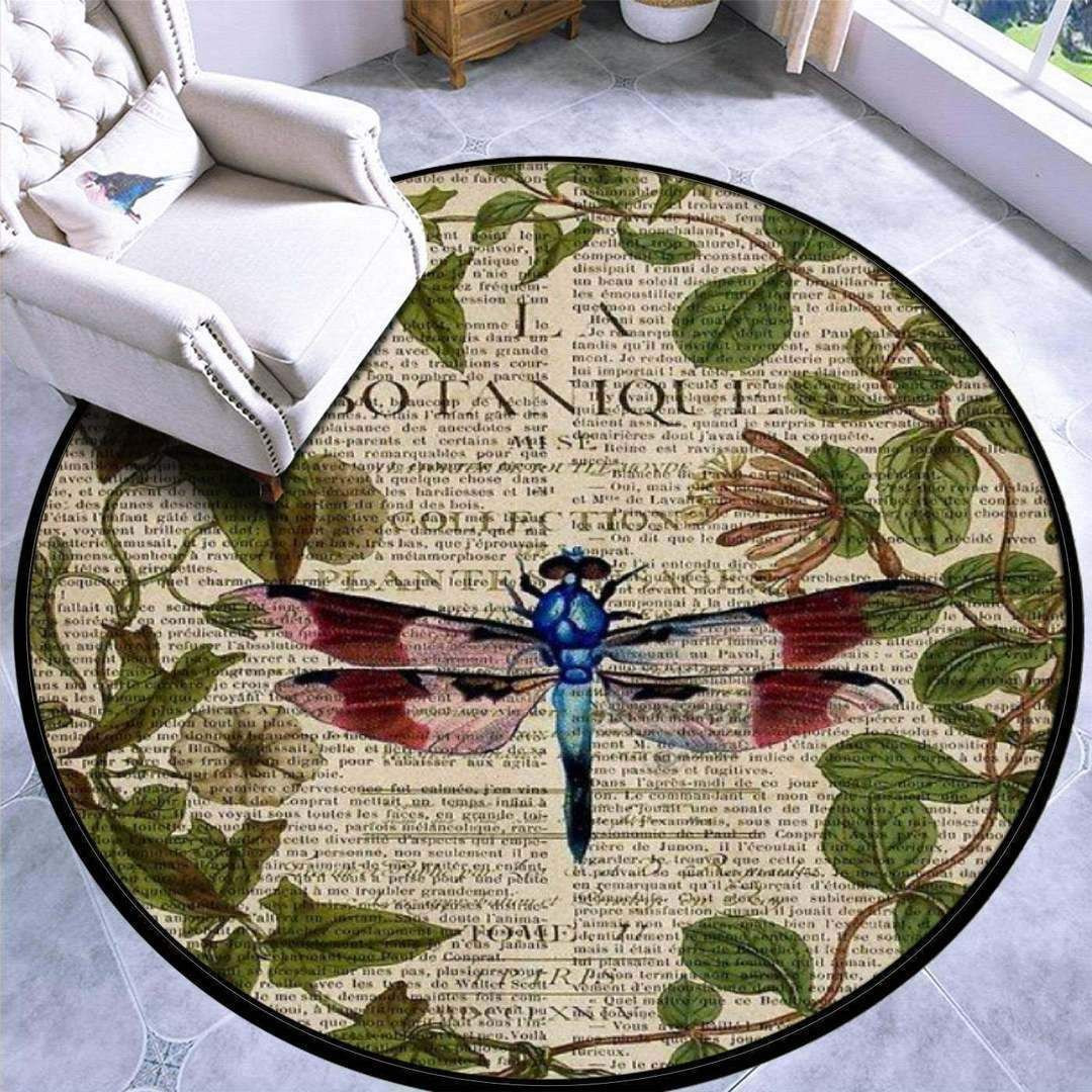 Dragonfly Newspaper Round Rug Carpet Bedroom Livingroom Home Decor