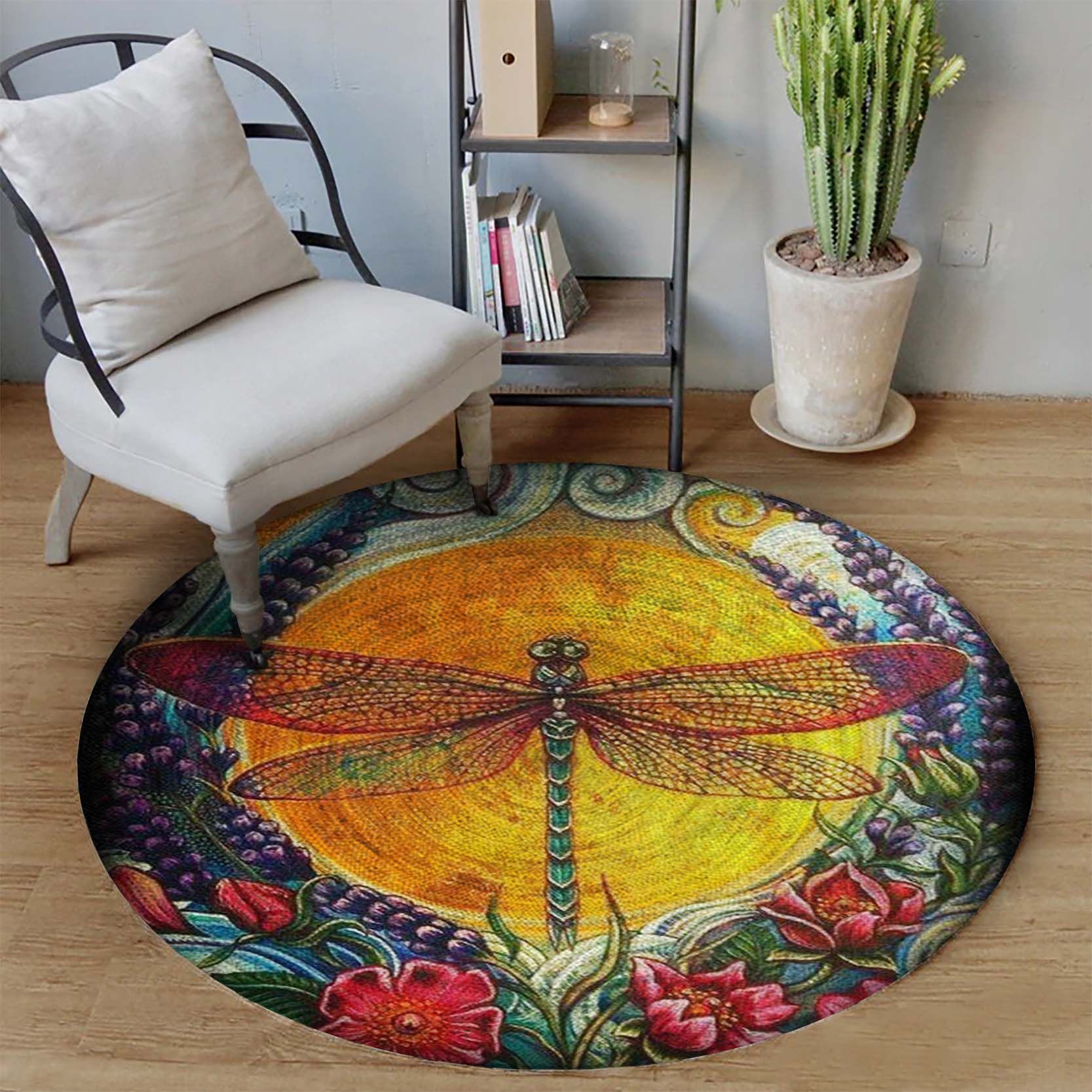 Dragonfly Round Rug Carpet Bedroom Livingroom Home Decor