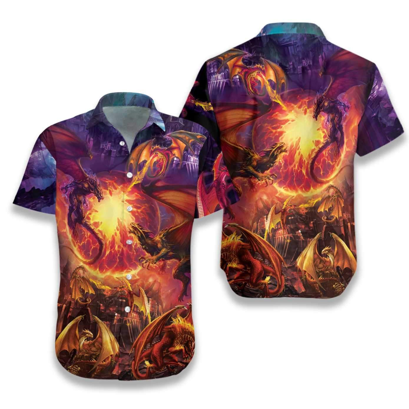 Dragons With Breathing Fire Art Hawaiian Shirt