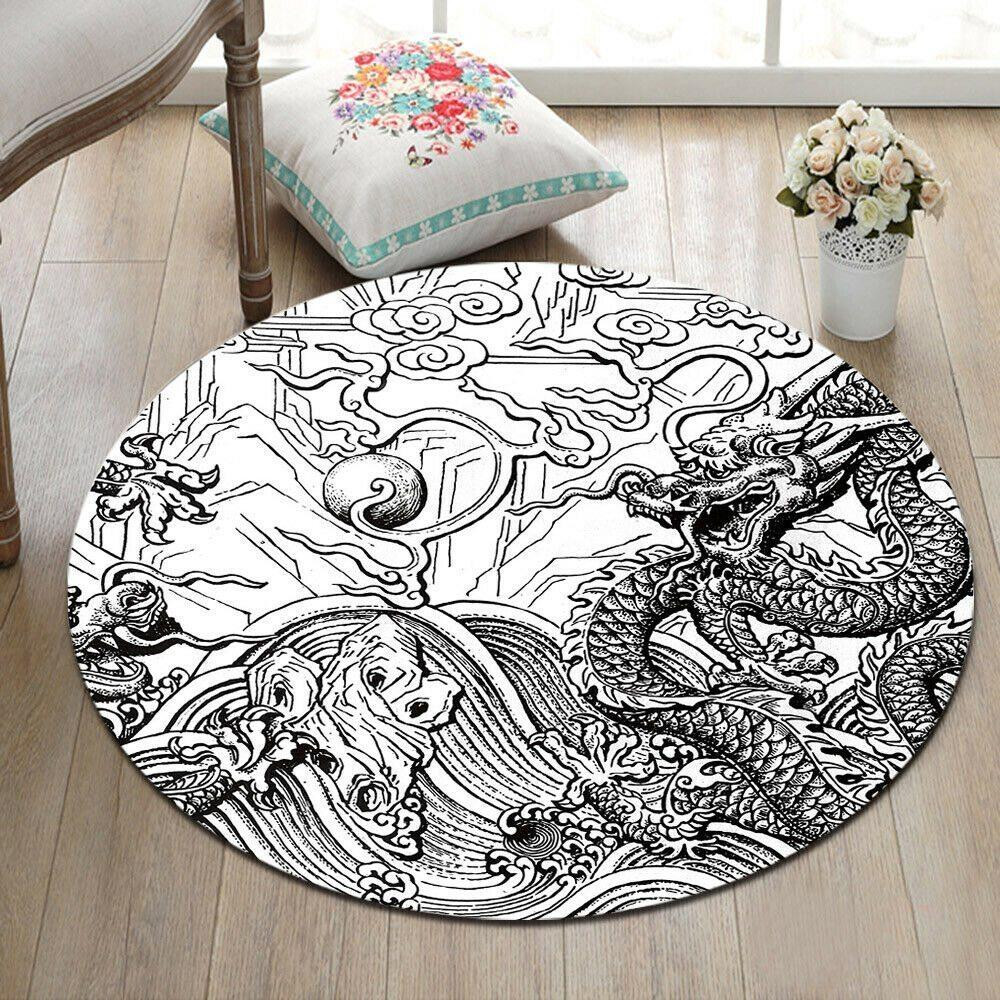Drawn Dragon Limited Edition Round Rug Carpet Bedroom Livingroom Home Decor