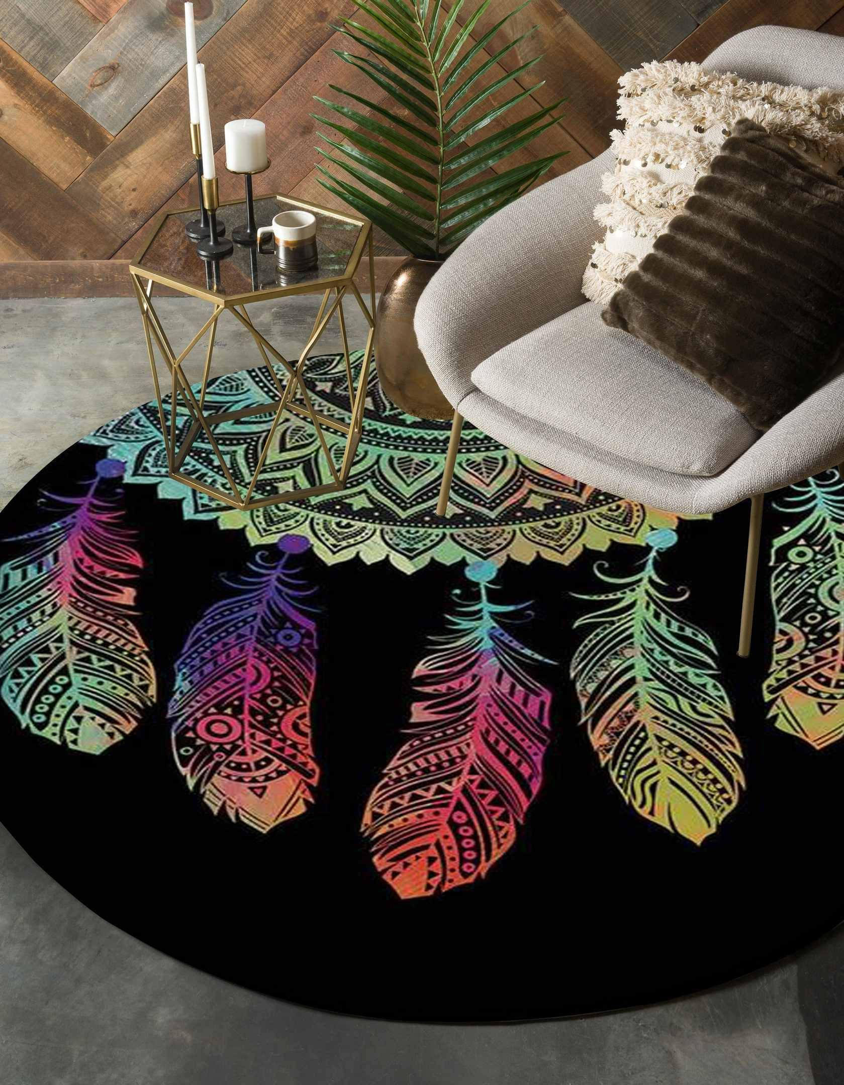 Dreamcarcher Colorful Native American Pride Round Rug Carpet Bedroom Livingroom Home Decor