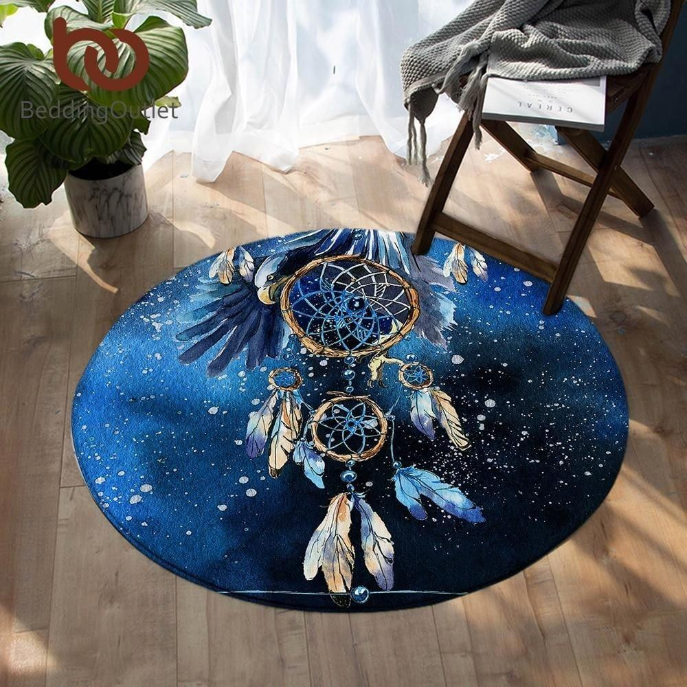 Dreamcatcher Blue Galaxy Native American Round Limited Edition Round Rug Carpet Bedroom Livingroom Home Decor