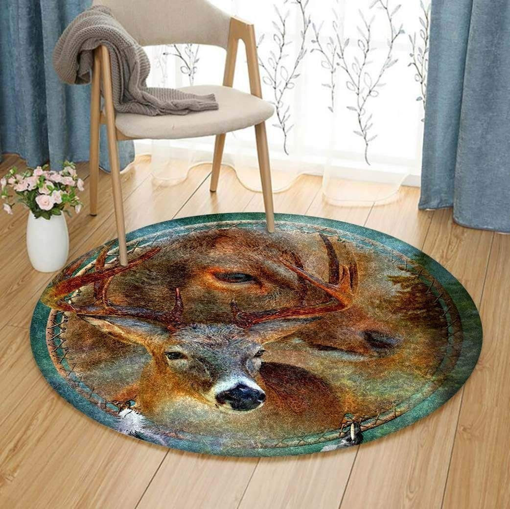Dreamcatcher Deer Native American Round Rug Carpet Bedroom Livingroom Home Decor