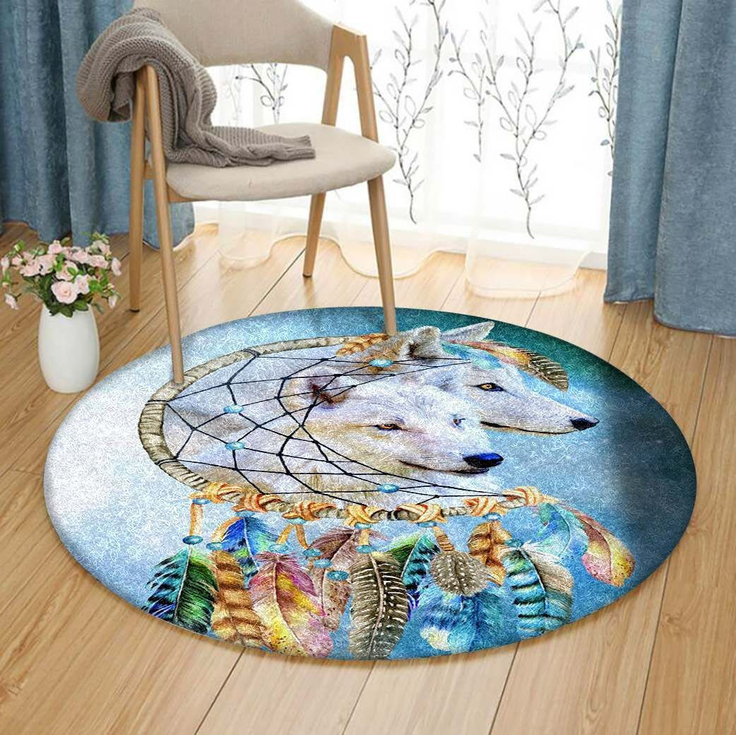 Dreamcatcher Wolf Round Rug Carpet Bedroom Livingroom Home Decor