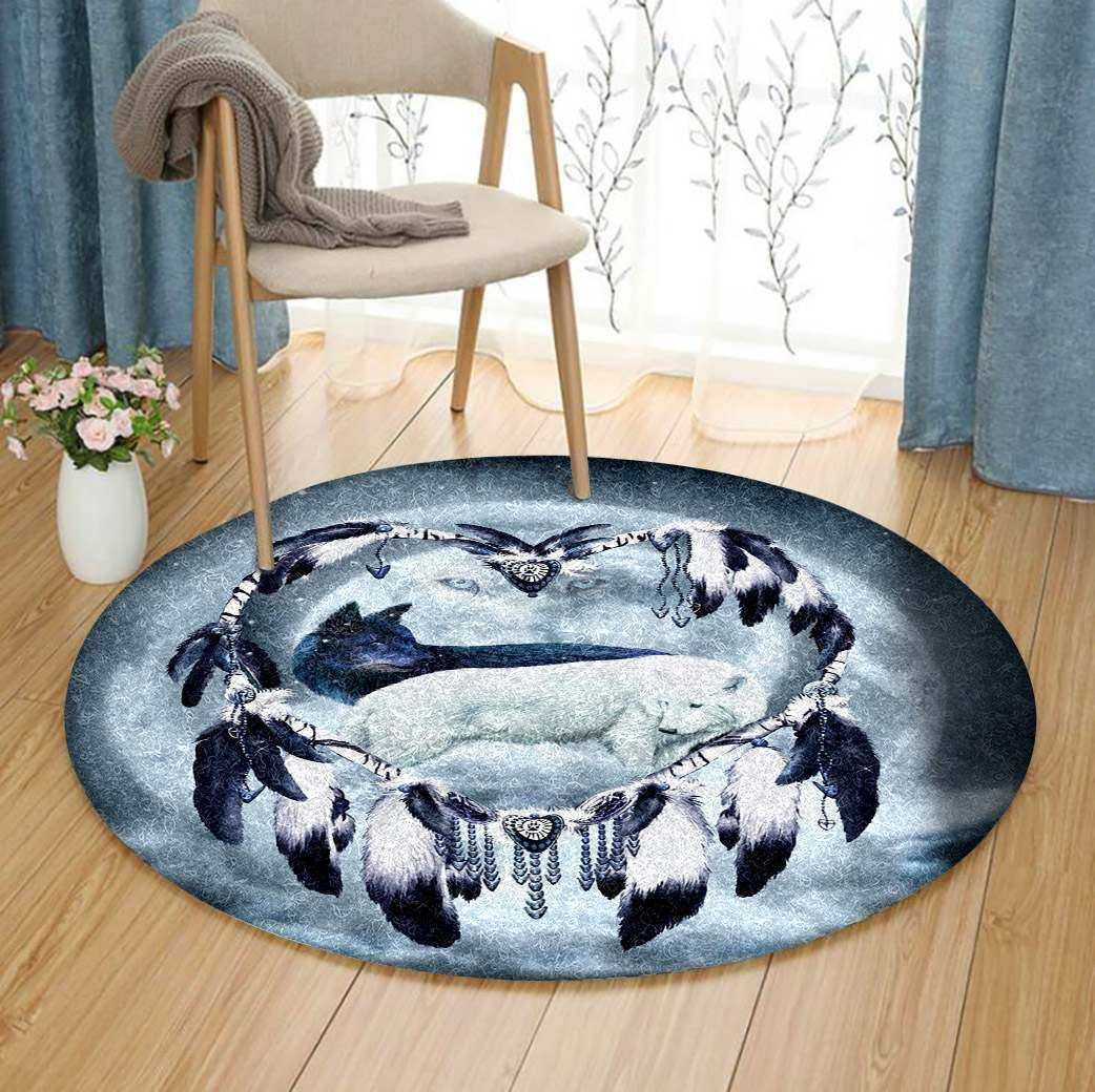 Dreamcatcher Yin Yang Wolf Round Rug Carpet Bedroom Livingroom Home Decor