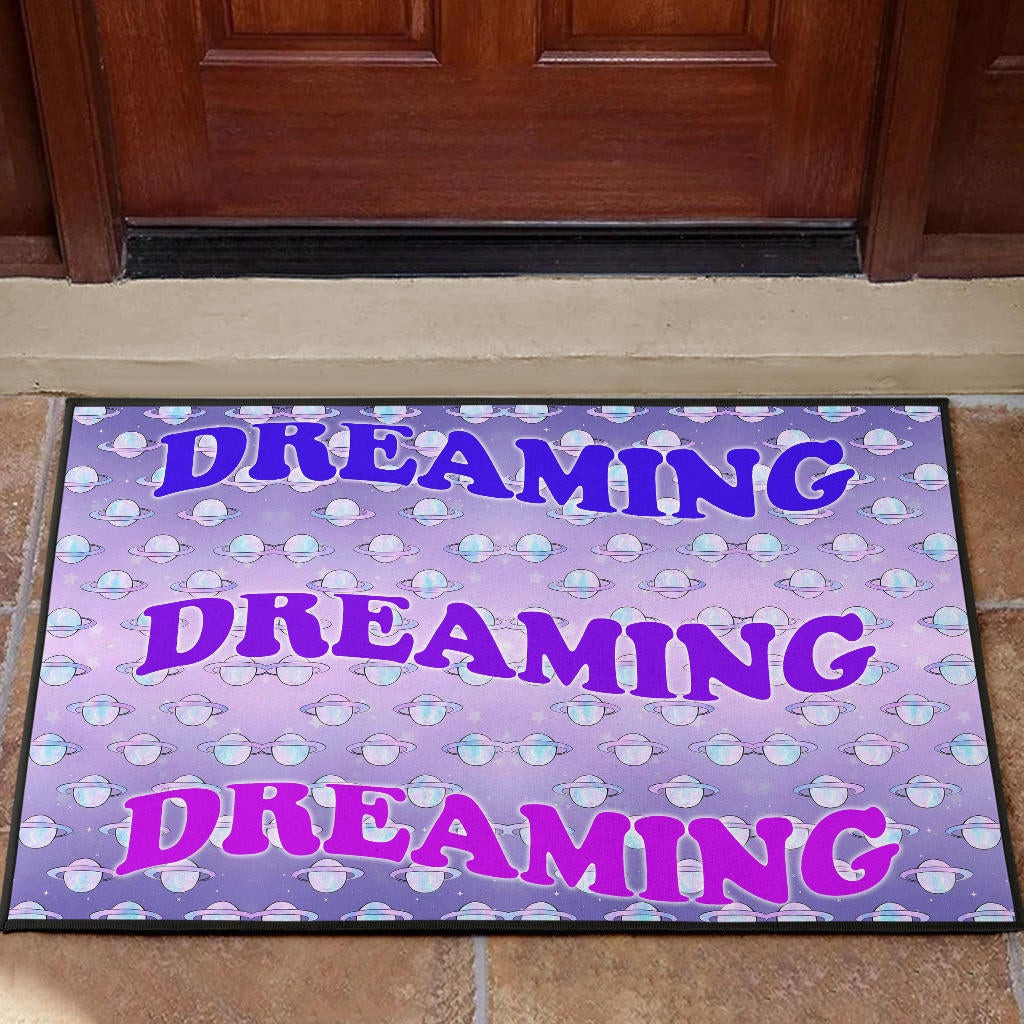Dreaming Text Sweet Purple Theme Planet Patterns Rubber Doormat Home Decor