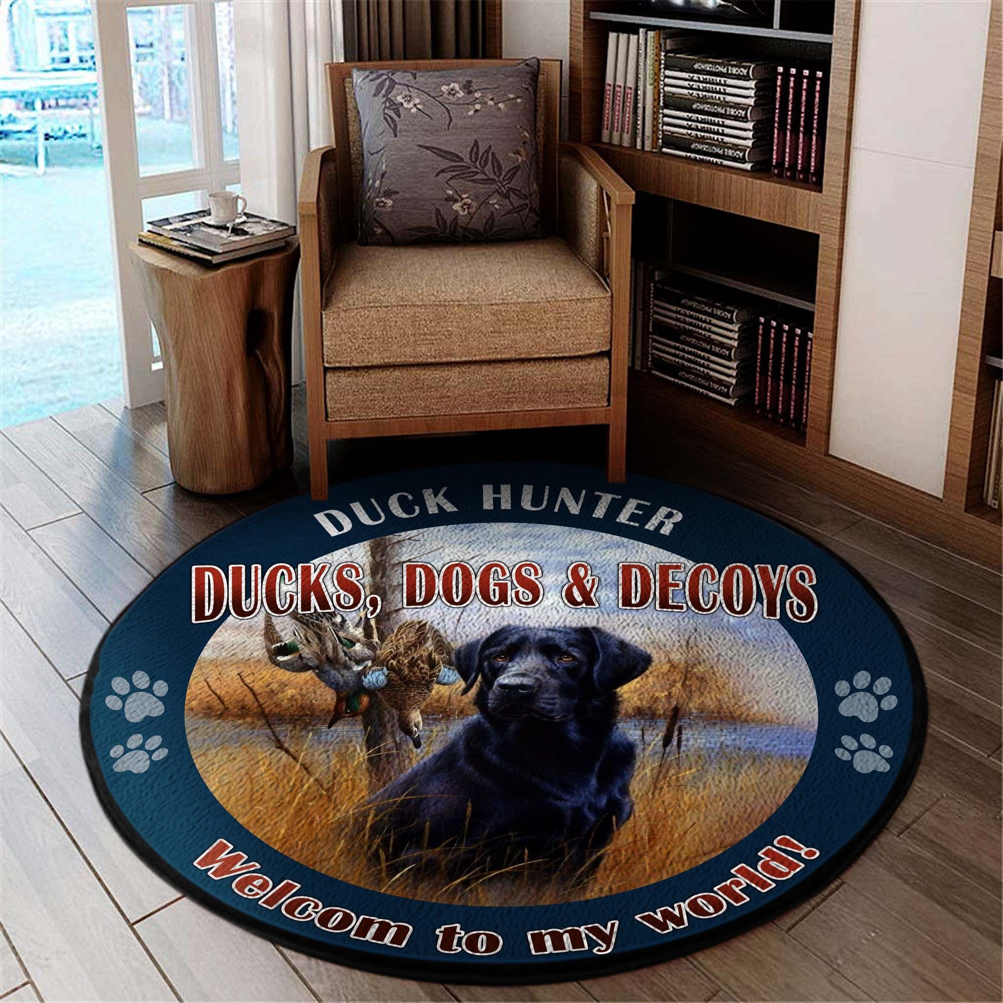Duck Hunter Welcome Round Rug Carpet Bedroom Livingroom Home Decor