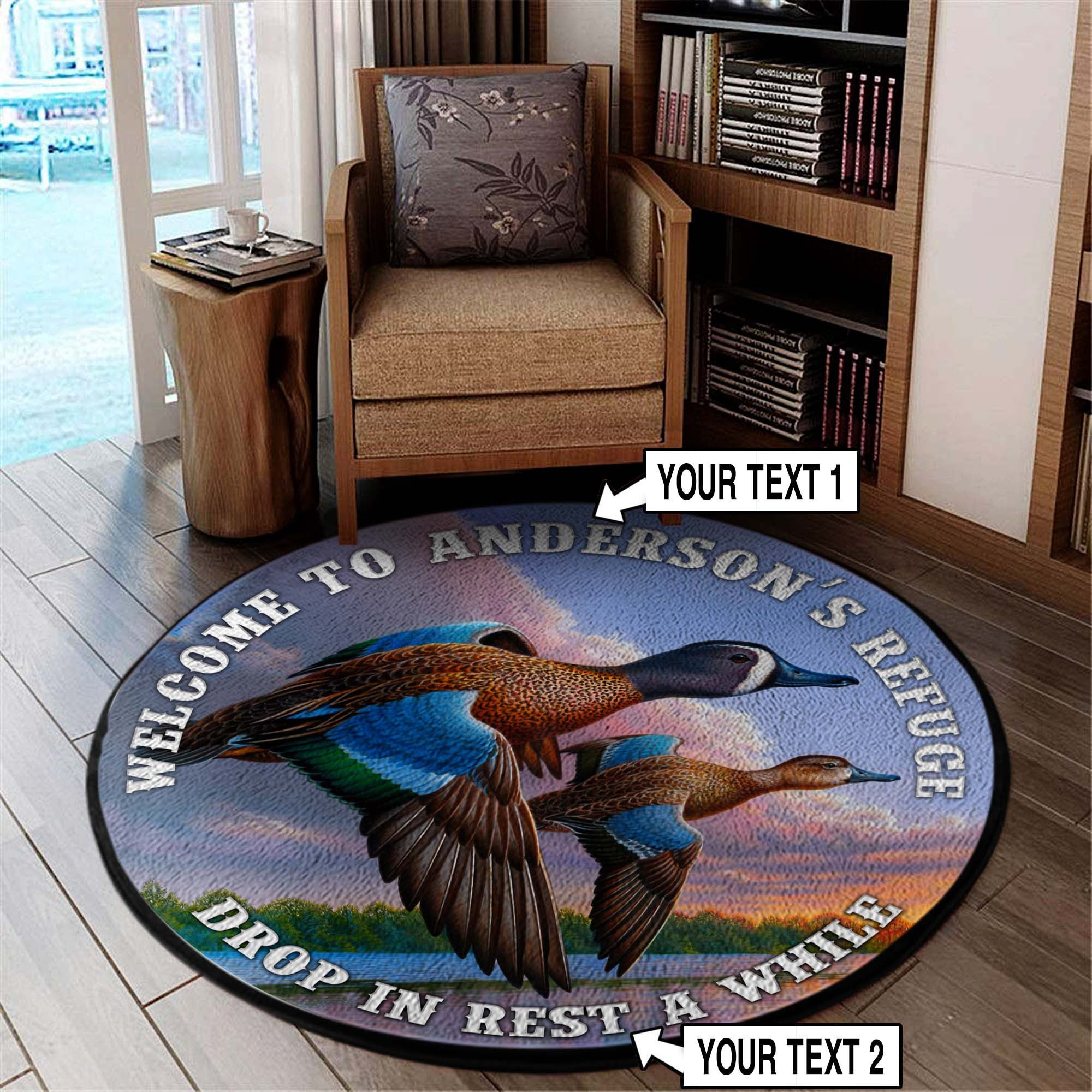 Duck Lovers Waterfowl Hunting Welcome Round Rug Carpet Bedroom Livingroom Home Decor