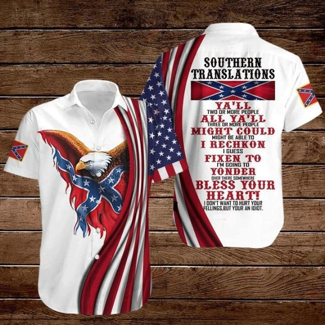 Eagle American Flag 4th Of July Independence Day Southern Translations Ya'll Two Or More People Hawaiian Shirt