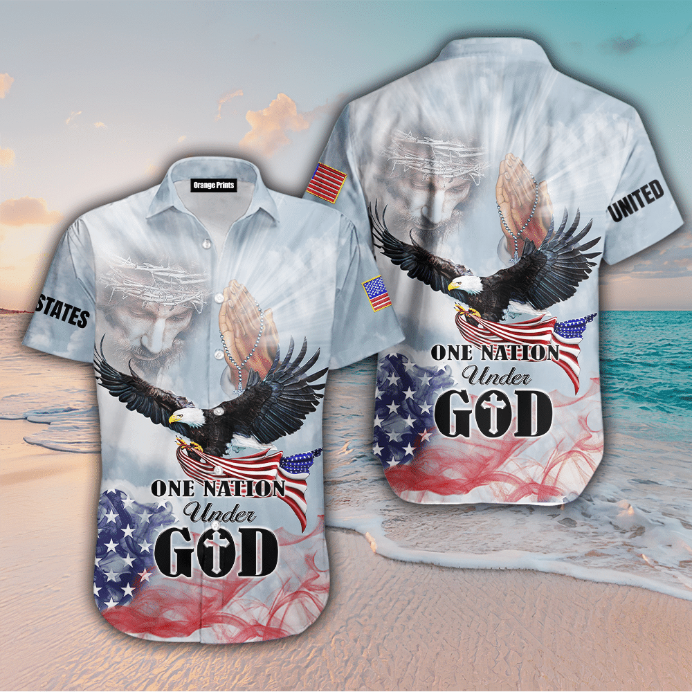 Eagle Patriot One Nation Under God Christian Jesus Hawaiian Shirt
