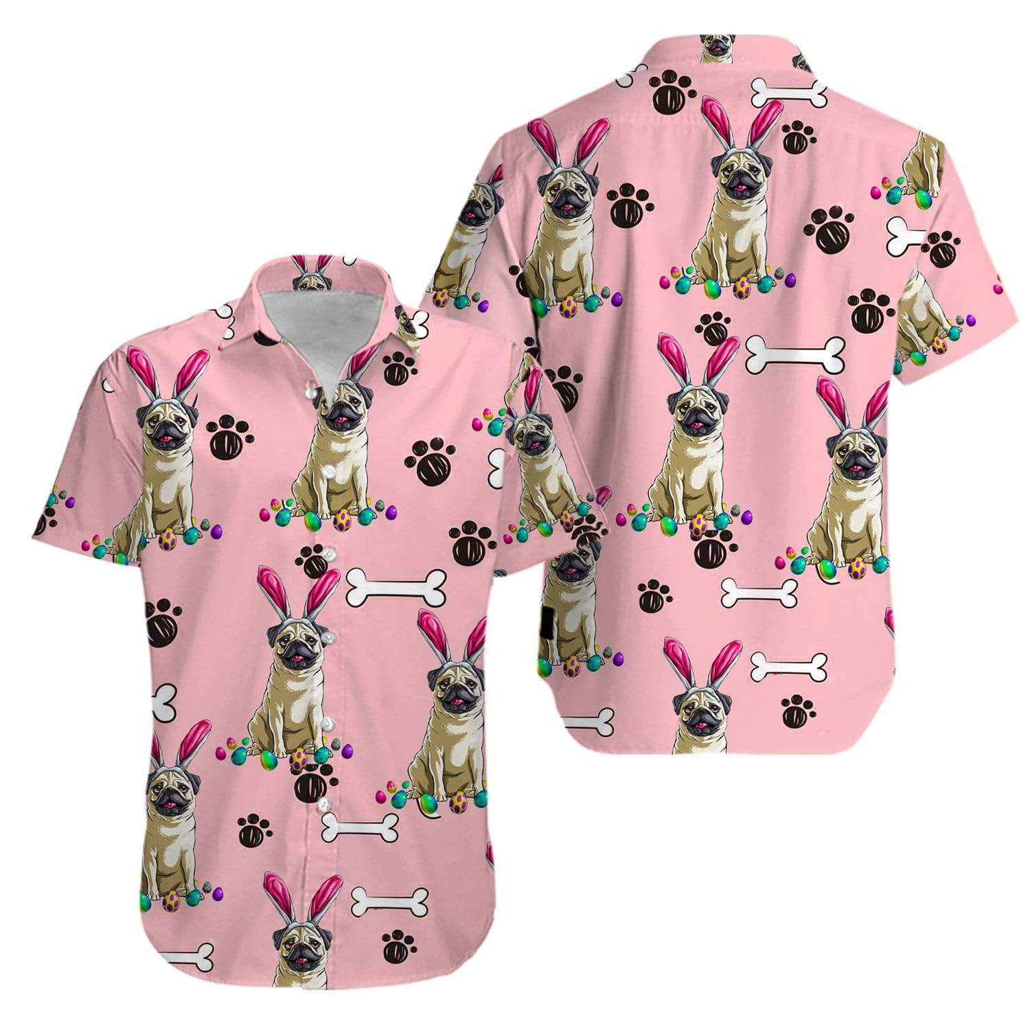 Easter Pug Puppy Bunny Happy Easter Day Hawaiian Shirt