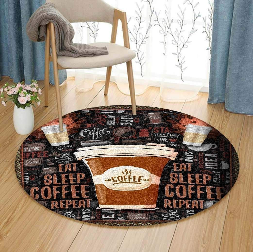 Eat Sleep Coffee Repeat Round Rug Carpet Bedroom Livingroom Home Decor