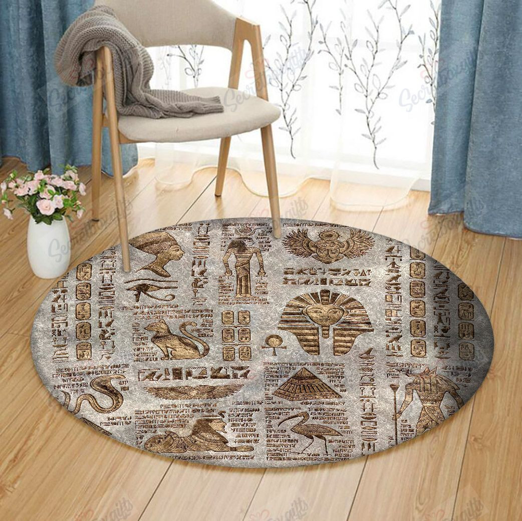 Egyptian Hieroglyphs And Deities Round Rug Carpet Bedroom Livingroom Home Decor