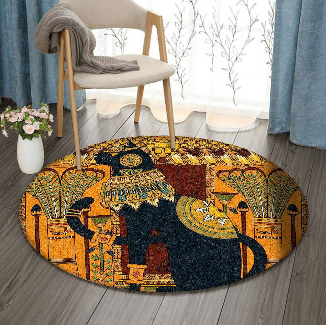 Elegant Egyptian Cat Round Rug Carpet Bedroom Livingroom Home Decor