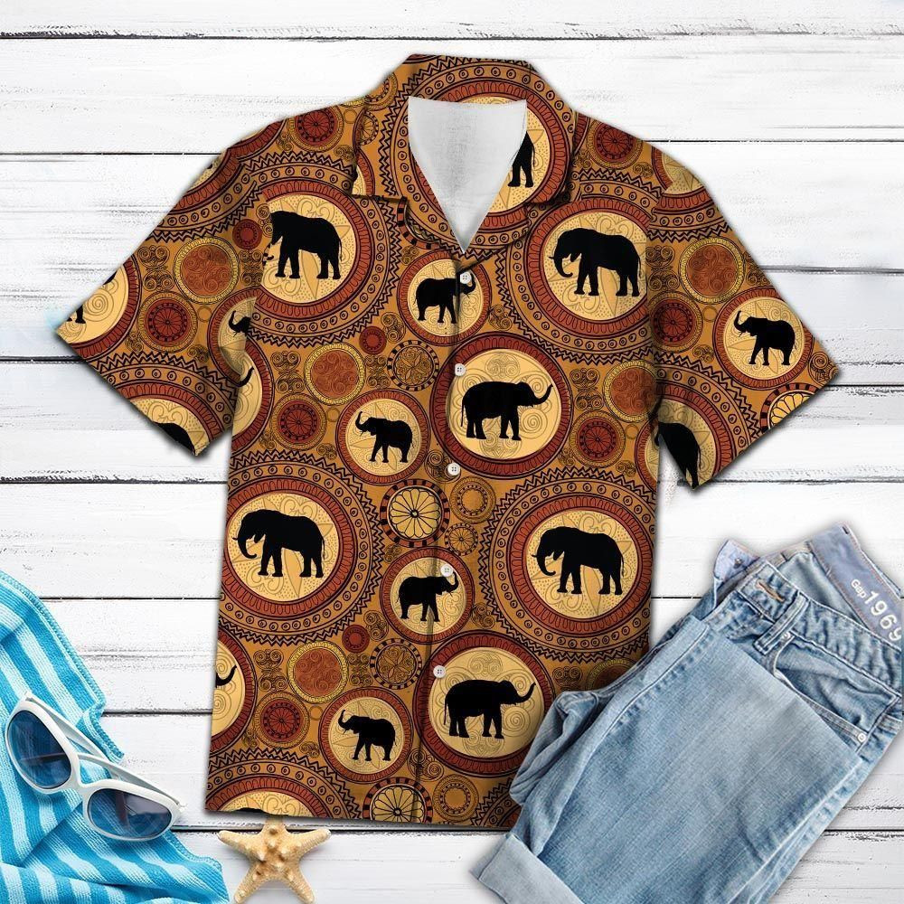 Elephant African Pattern Brown Hawaiian Shirt