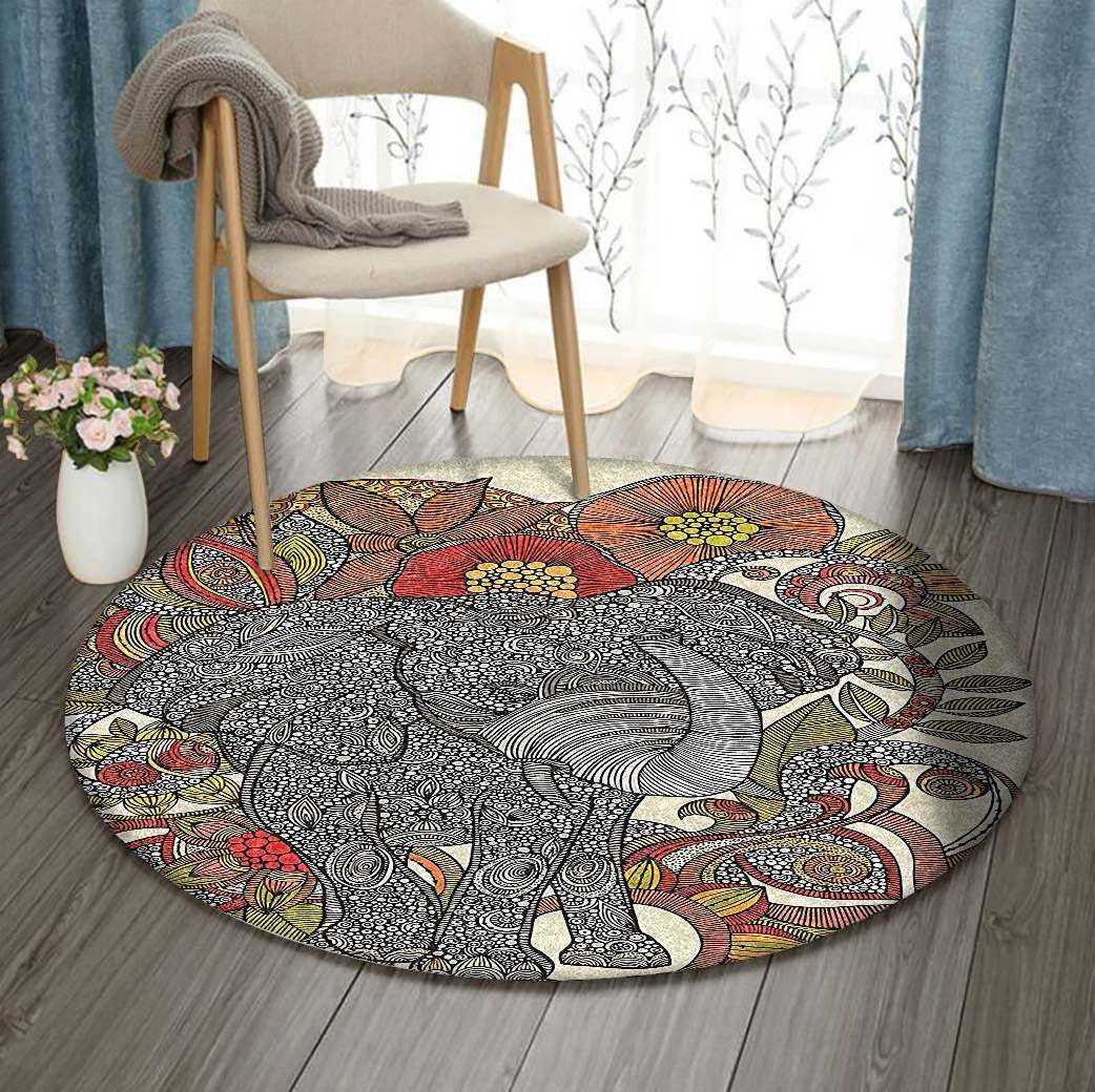 Elephant Round Rug Carpet Bedroom Livingroom Home Decor