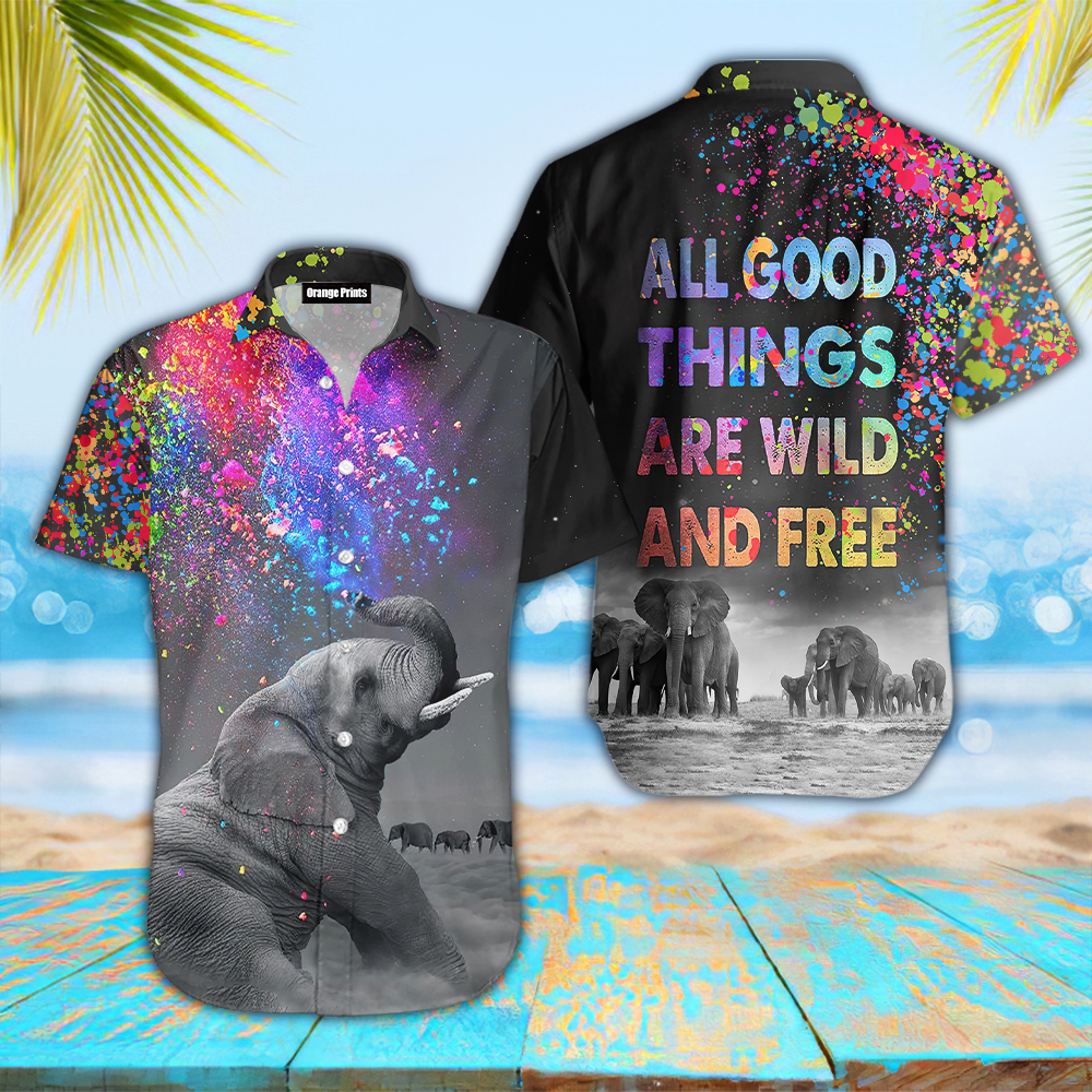 Elephant Spread Color Wild And Free Hawaiian Shirt
