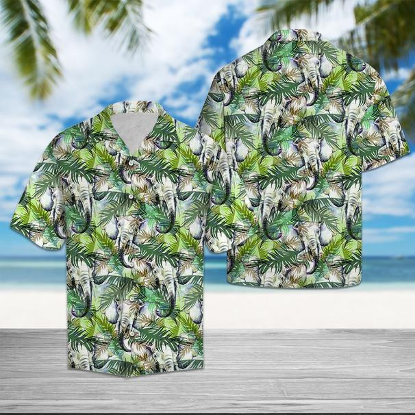 Elephant Tropical Palm Leaves Hawaiian Shirt
