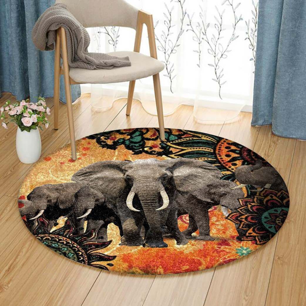 Elephants Round Rug Carpet Bedroom Livingroom Home Decor
