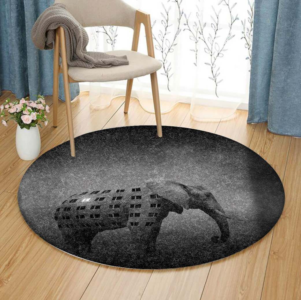 Elephants Round Rug Carpet Bedroom Livingroom Home Decor
