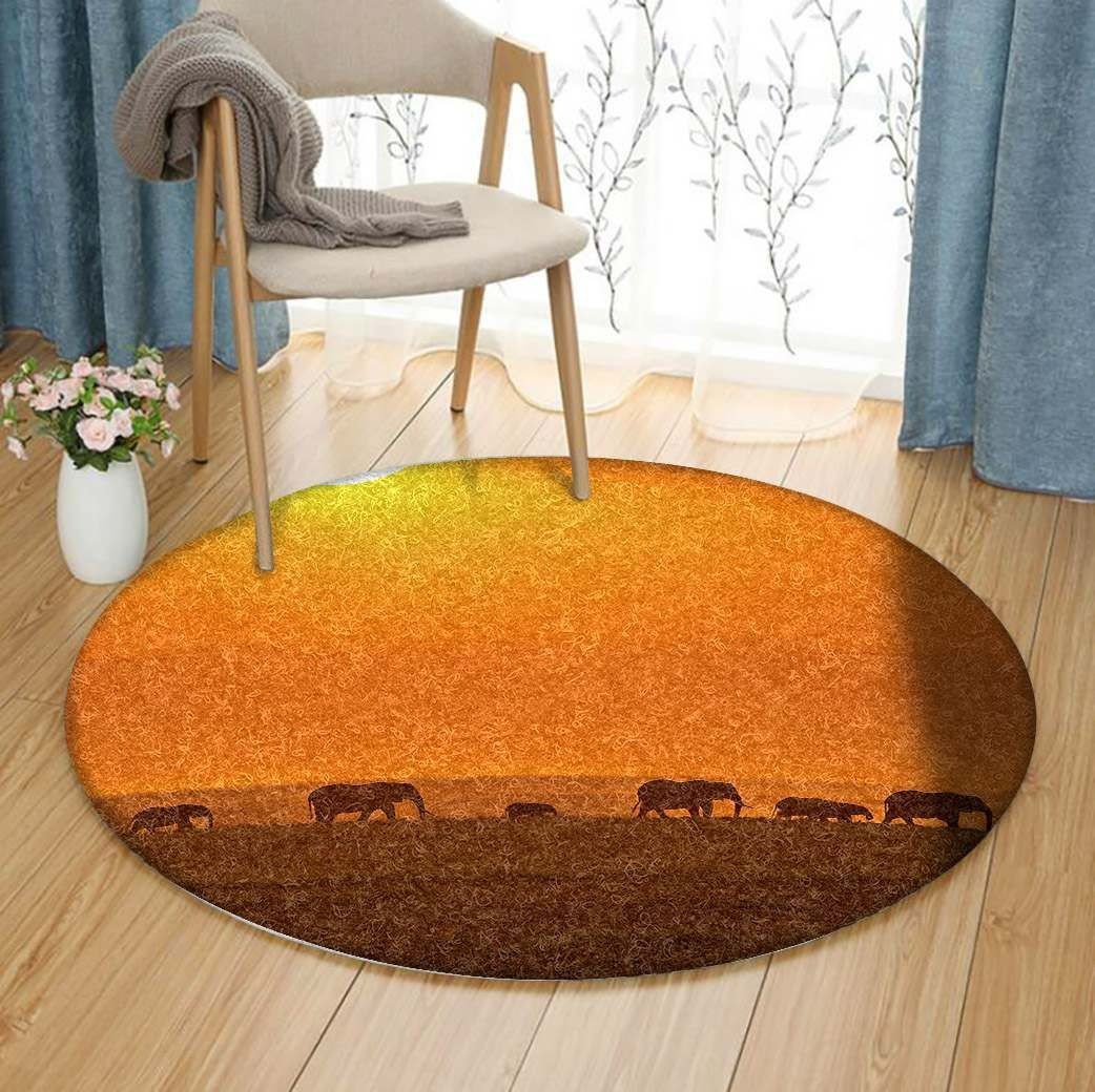 Elephants Round Rug Carpet Bedroom Livingroom Home Decor