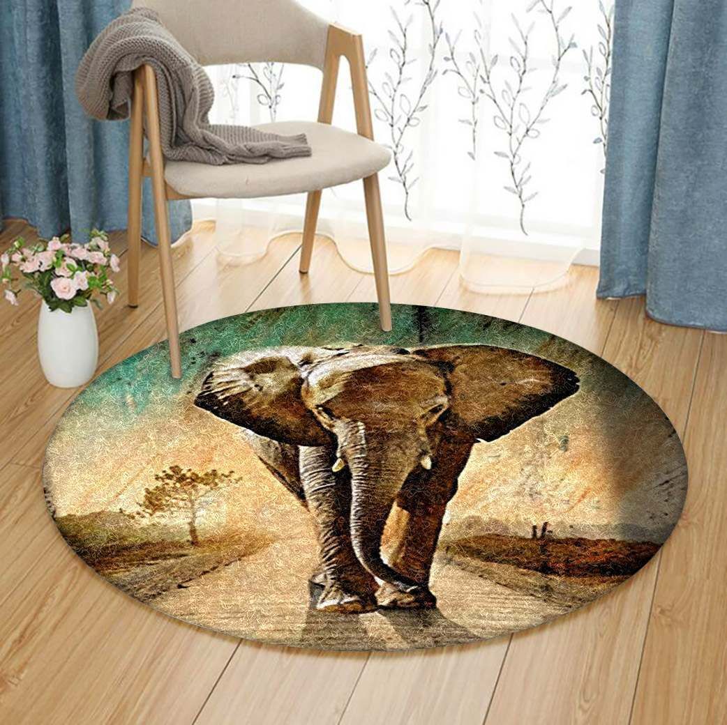 Elephants Round Rug Carpet Bedroom Livingroom Home Decor