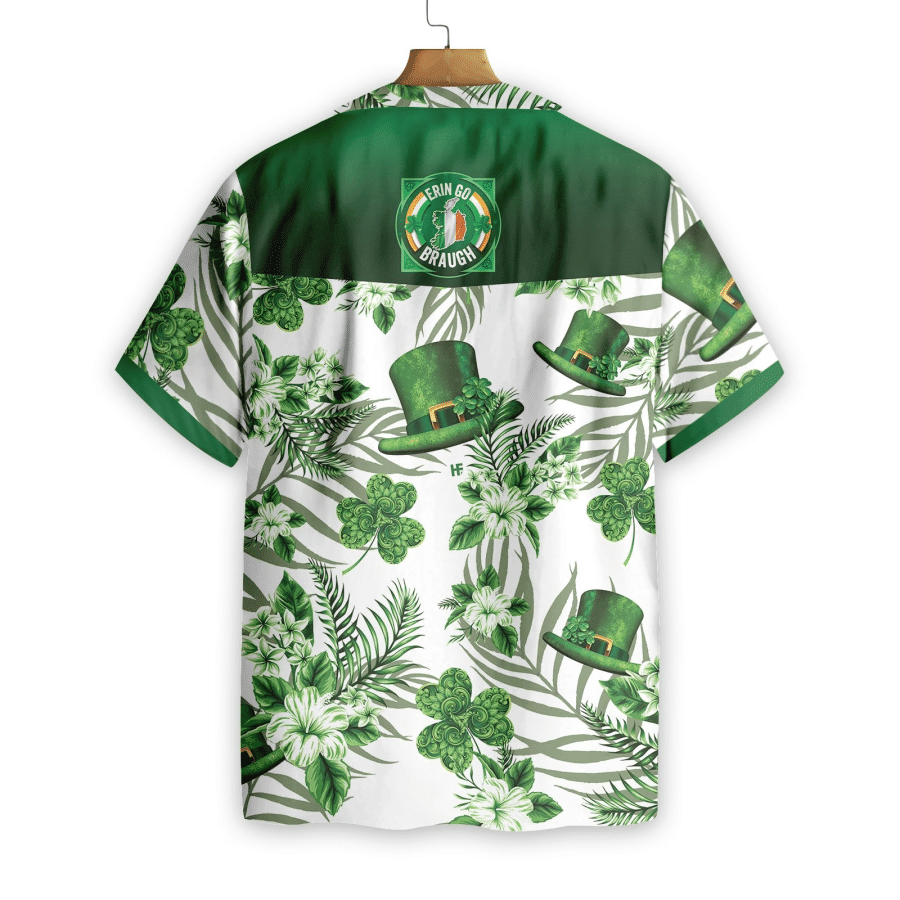 Erin Go Braugh Ireland Green Hat and Shamrock Pattern Hawaiian Shirt