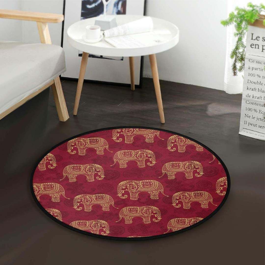 Ethnic Elephant Round Rug Carpet Bedroom Livingroom Home Decor