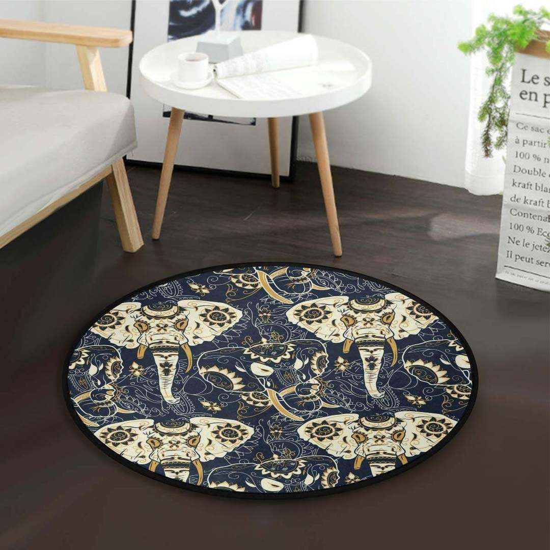 Ethnic Elephant Round Rug Carpet Bedroom Livingroom Home Decor