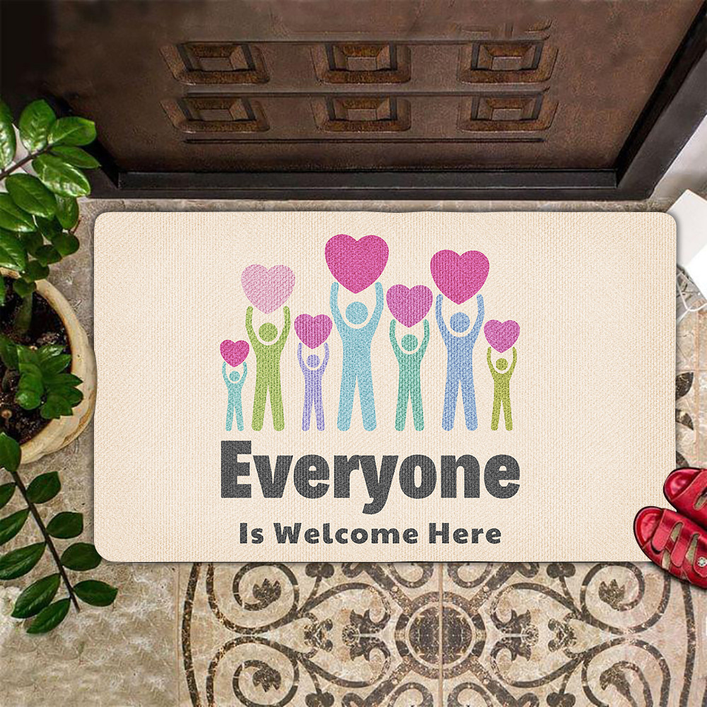 Everyone Is Welcome Here Rubber Doormat LGBT Support Front Door Mat Indoor Home Decor Gifts