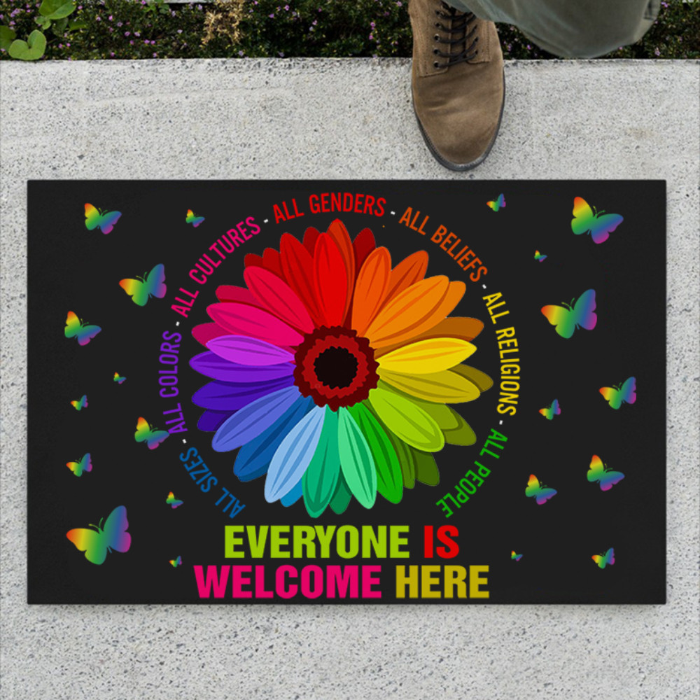 Everyone Is Welcome Here Rubber Doormat Support Equality LGBT Pride Month Merch