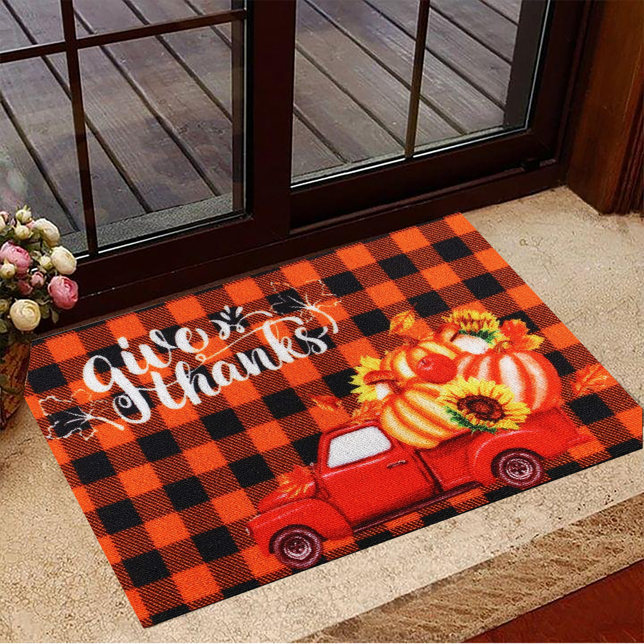 Fall Rubber Doormat Red Thanksgiving Red Truck Pumpkin Halloween Rubber Doormat Home Decorations