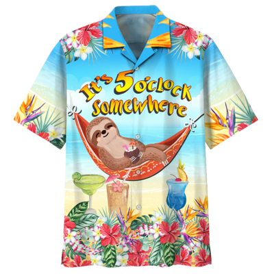 Famille Sloth It's 5 O'clock Somewhere Hawaiian Shirt