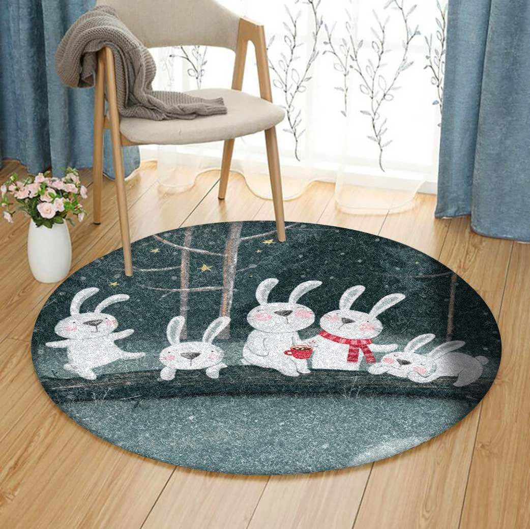 Family Rabbit Round Rug Carpet Bedroom Livingroom Home Decor