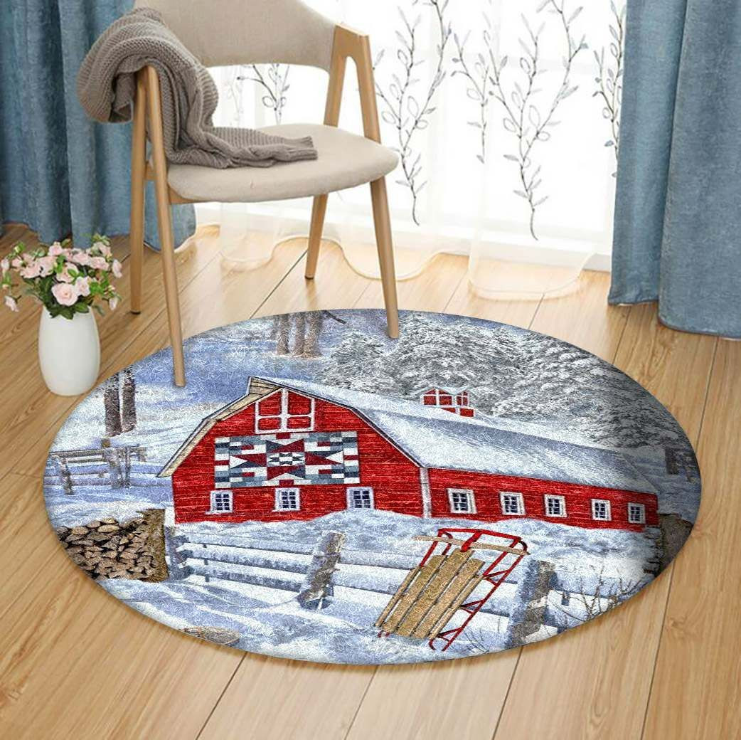 Farm Winter Round Rug Carpet Bedroom Livingroom Home Decor